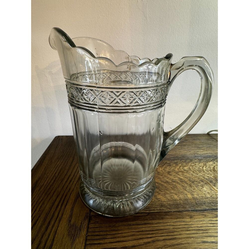 Stunning antique glass drink pitcher; Heisey? Great condition